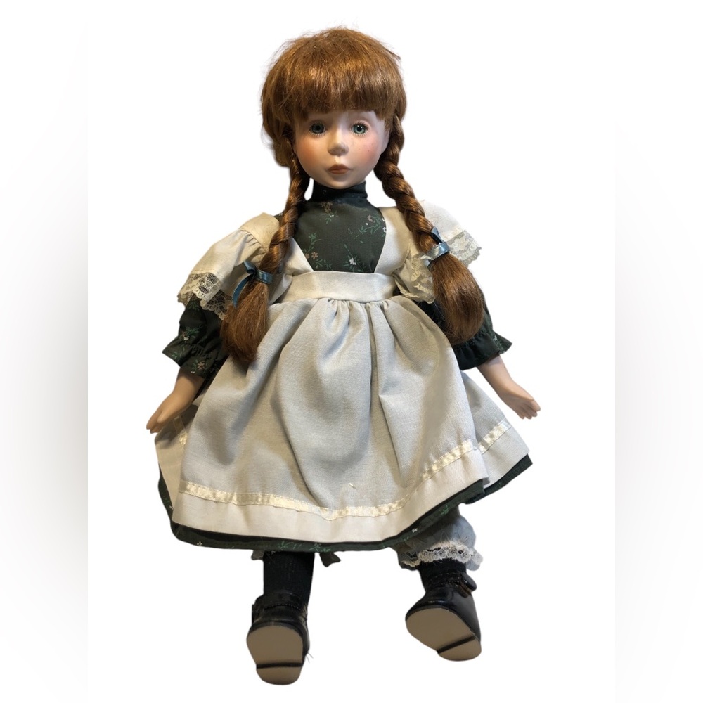 Vintage Porcelain Doll Green Dress
